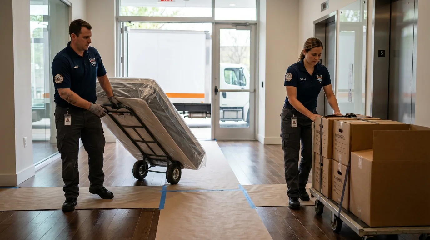 Professional apartment movers loading elevator in Oxon Hill, MD