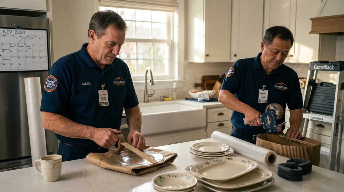Professional crew packing kitchen dishware in Oxon Hill, MD